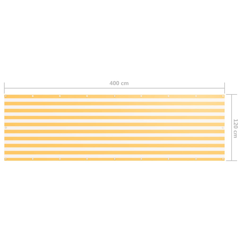vidaXL Балконски параван, бяло и жълто, 120x400 см, оксфорд плат