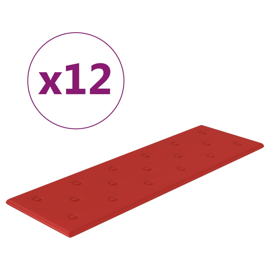 vidaXL Стенни панели 12 бр виненочервени 90x30 см изк. кожа 3,24 м²