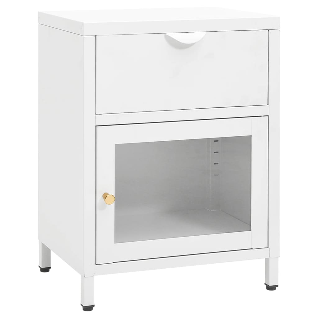 vidaXL Нощни шкафчета, 2 бр, бели, 40x30x54,5 см, стомана и стъкло