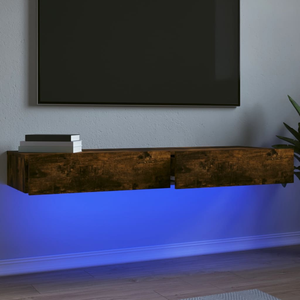 vidaXL ТВ шкафове с LED осветление, 2 бр, опушен дъб, 60x35x15,5 см