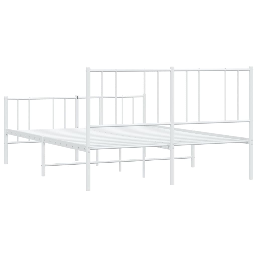 vidaXL Метална рамка за легло с горна и долна табла, бяла, 135x190 см