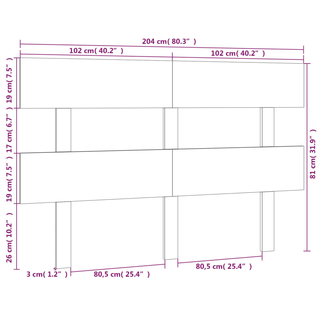 vidaXL Горна табла за легло, черна, 204x3x81 см, бор масив