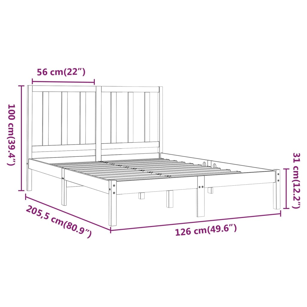 vidaXL Рамка за легло, сива, дърво масив, 120х200 см
