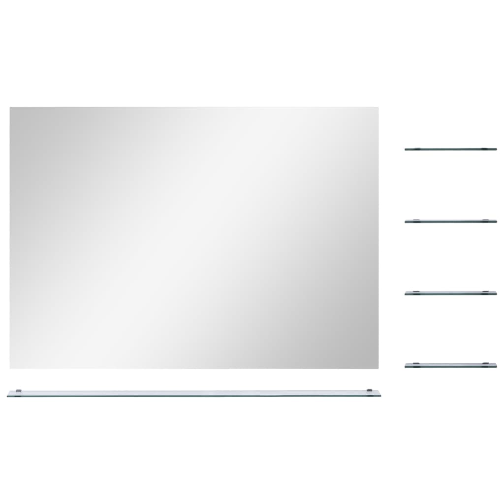 vidaXL Стенно огледало с рафт, 80x60 см, закалено стъкло