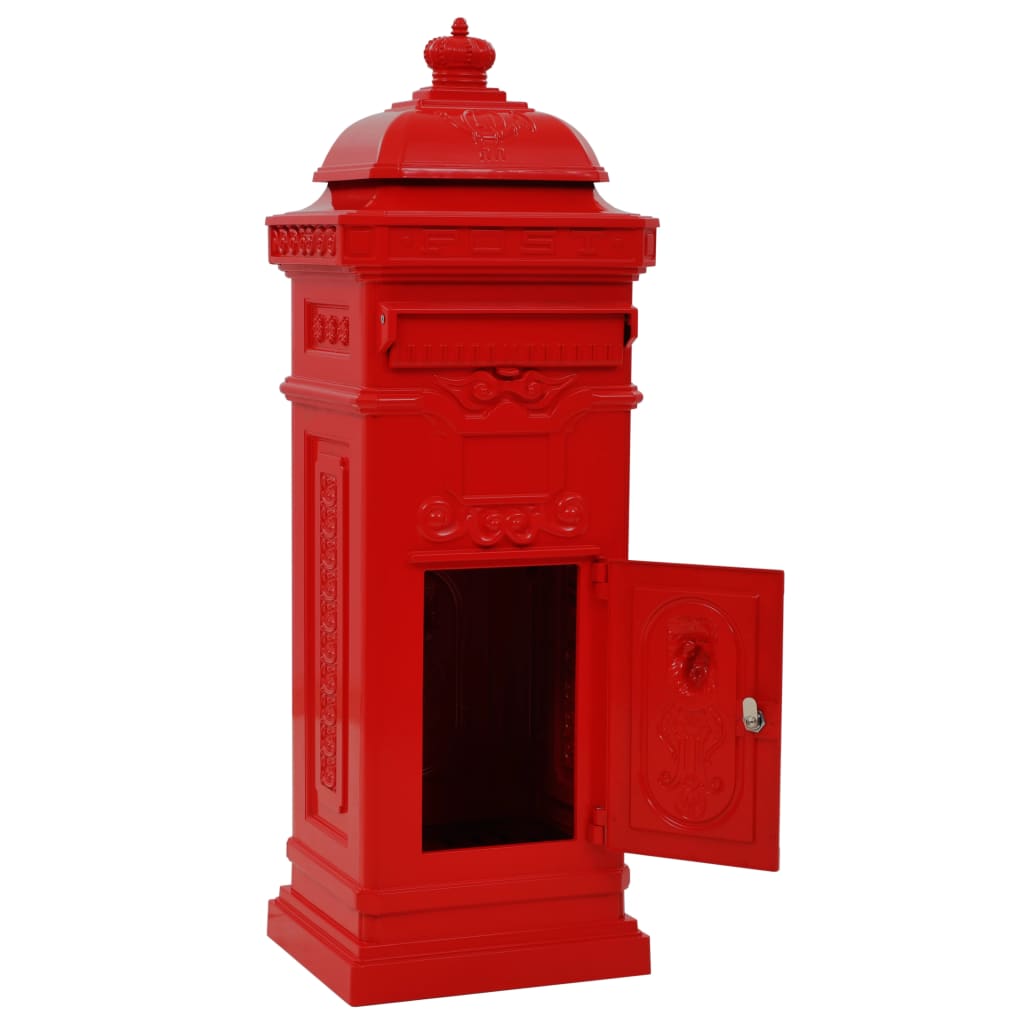 vidaXL Алуминиева пощенска кутия стълб винтидж стил неръждаема червена