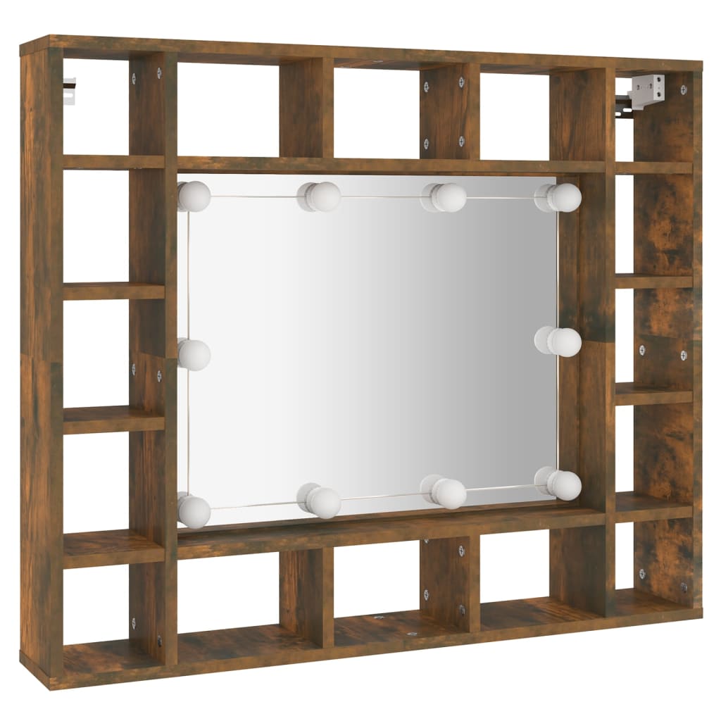 vidaXL Огледален шкаф с LED, опушен дъб, 91x15x76,5 см