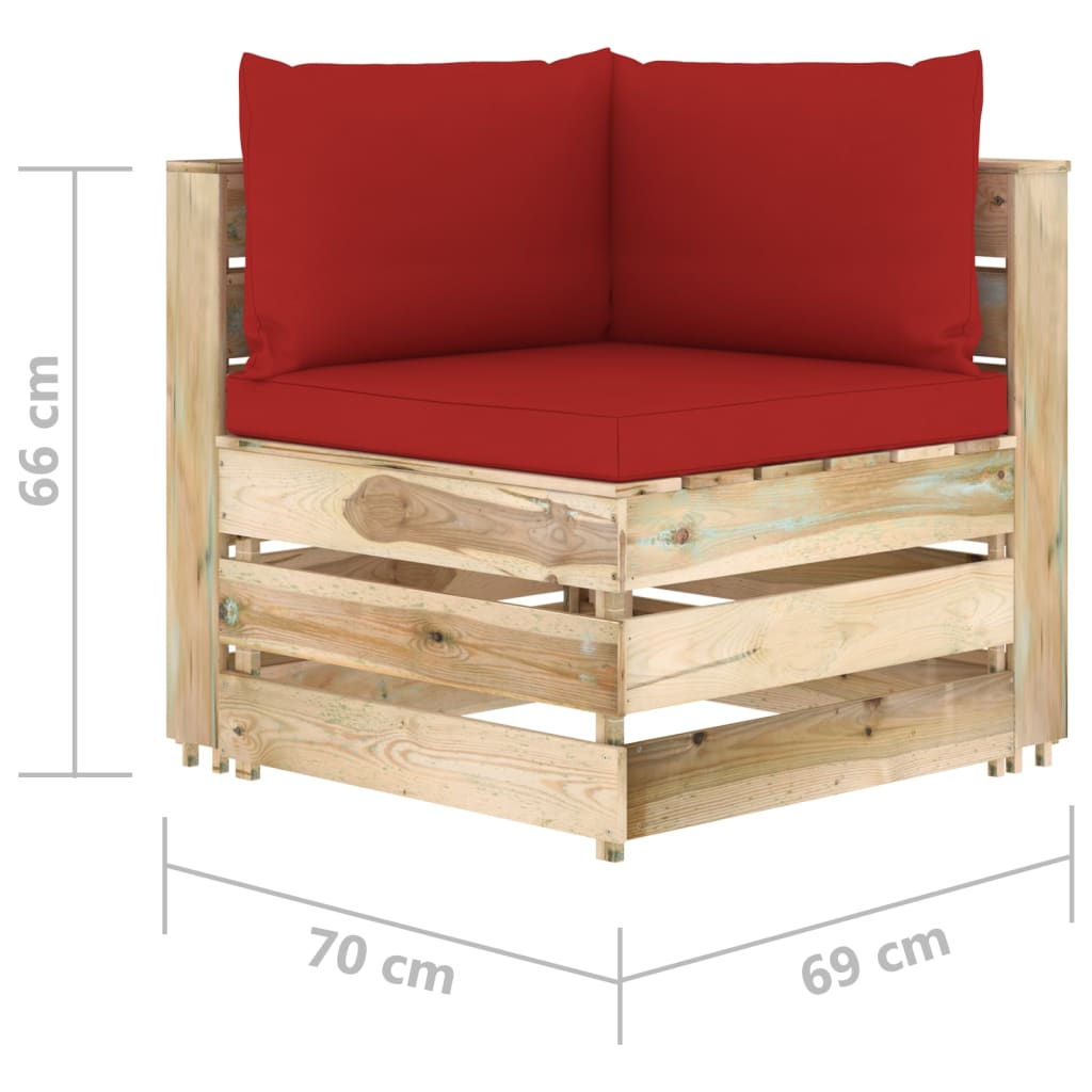 vidaXL 2-местен градински диван с възглавници, зелена импрегнация