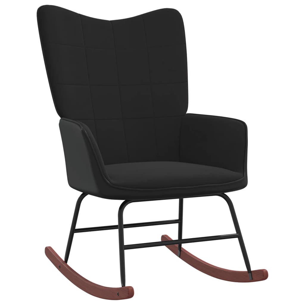 vidaXL Люлеещ стол с табуретка, черен, кадифе и PVC