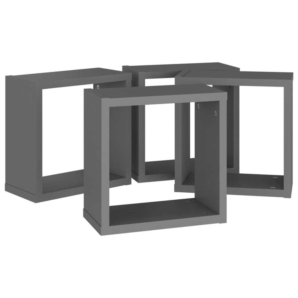 vidaXL Стенни кубични рафтове, 4 бр, сиви, 30x15x30 см