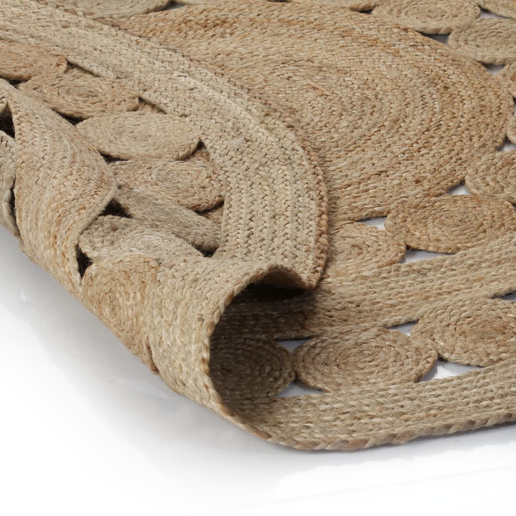 vidaXL Плетен килим с дизайн, от юта, 150 см, кръгъл