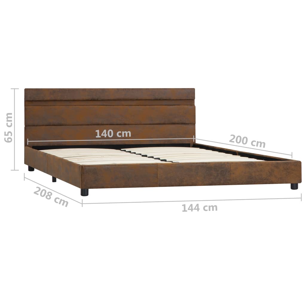 vidaXL Рамка за легло с LED, кафява, текстил, 140x200 см