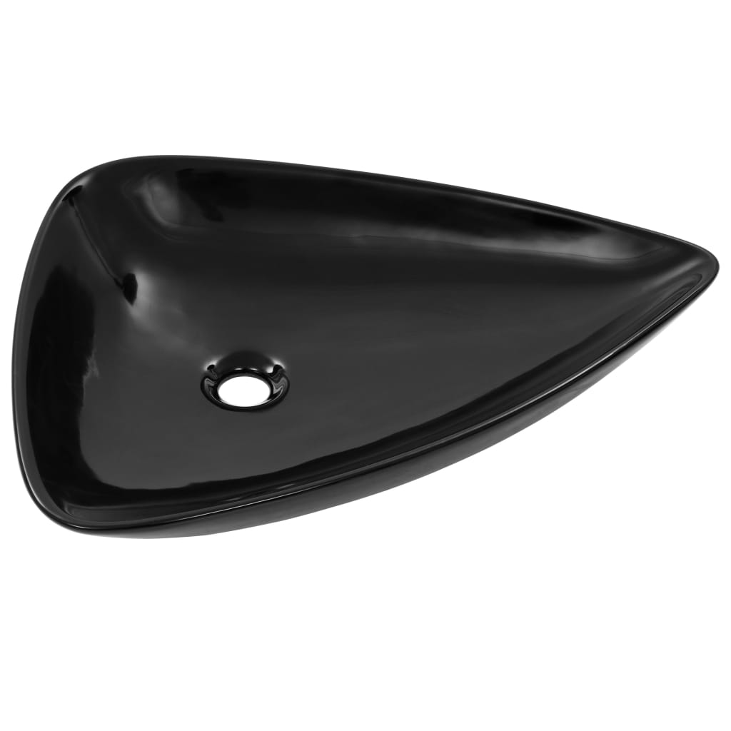 vidaXL Керамична мивка, черна, триъгълна, 645x455x115 мм