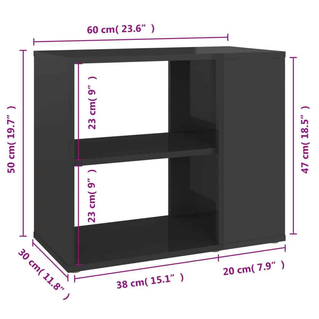 vidaXL Страничен шкаф, сив гланц, 60x30x50 см, ПДЧ
