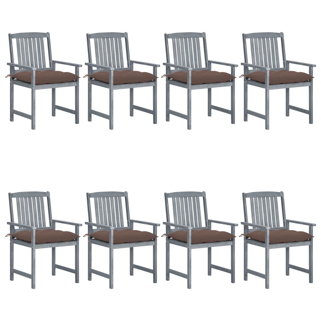 vidaXL Градински столове с възглавници, 8 бр, акация масив, сиви