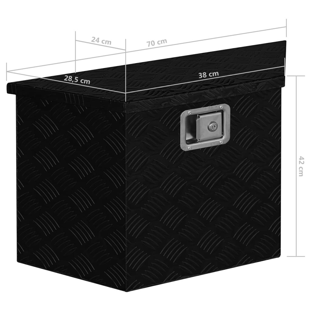 vidaXL Алуминиева кутия, 70x24x42 см, трапецовидна, черна