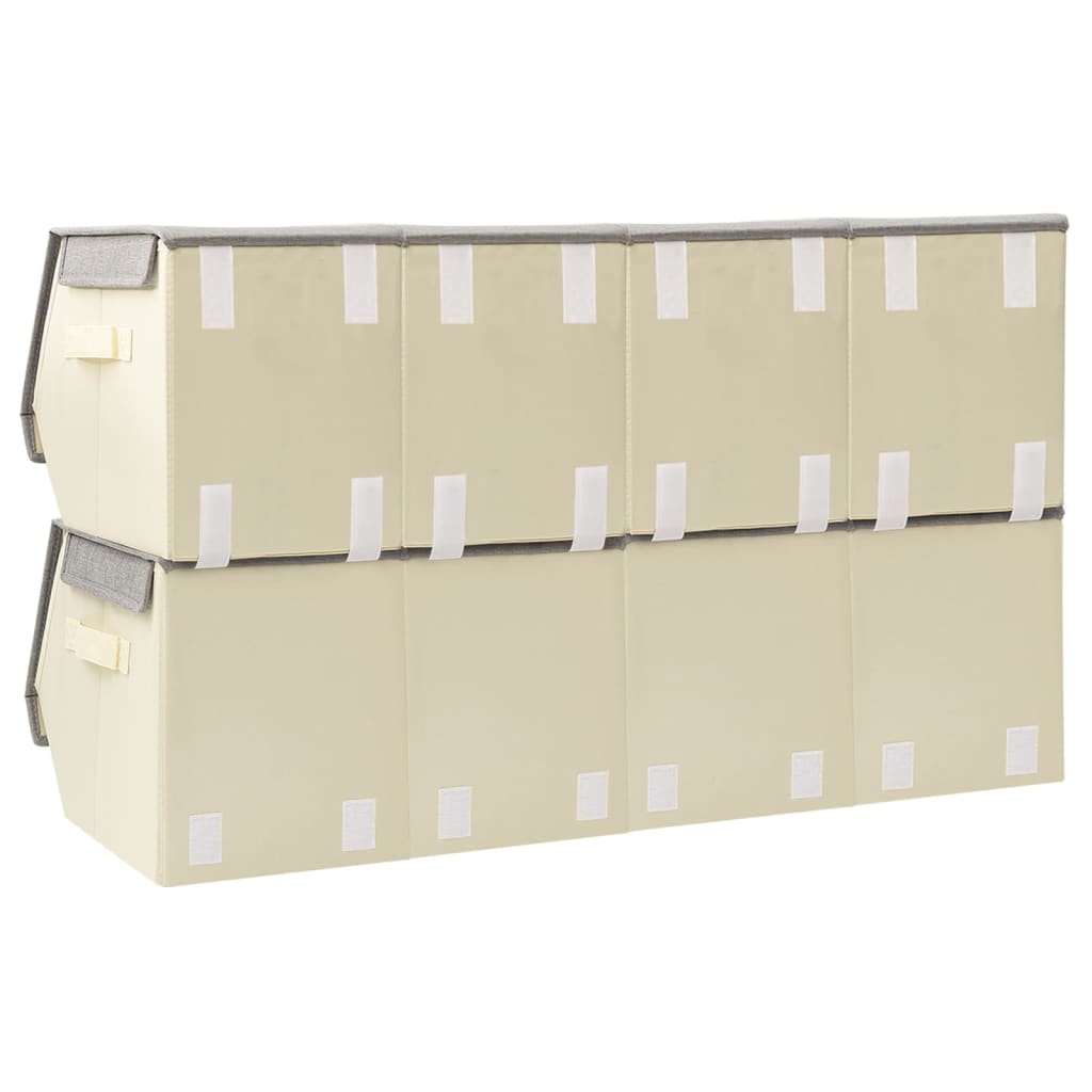 vidaXL Стифиращи кутии за съхранение с капак 8 бр плат сив и кремав