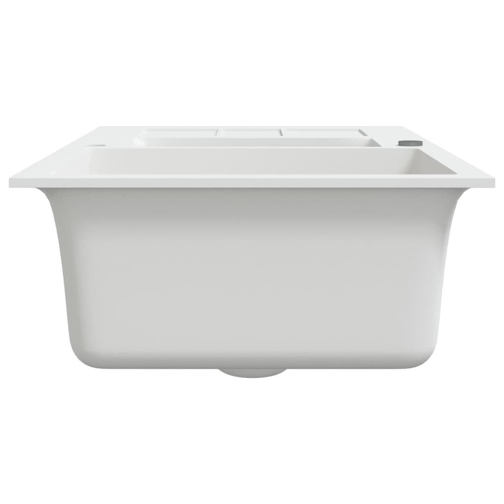 vidaXL Кухненска мивка с две корита, бяла, гранит