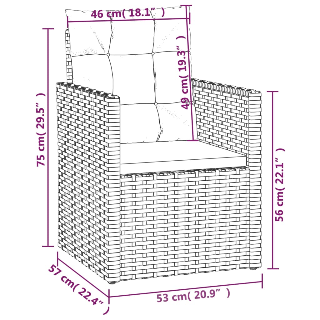 vidaXL Лаундж комплект за двор с възглавници 3 части полиратан черен