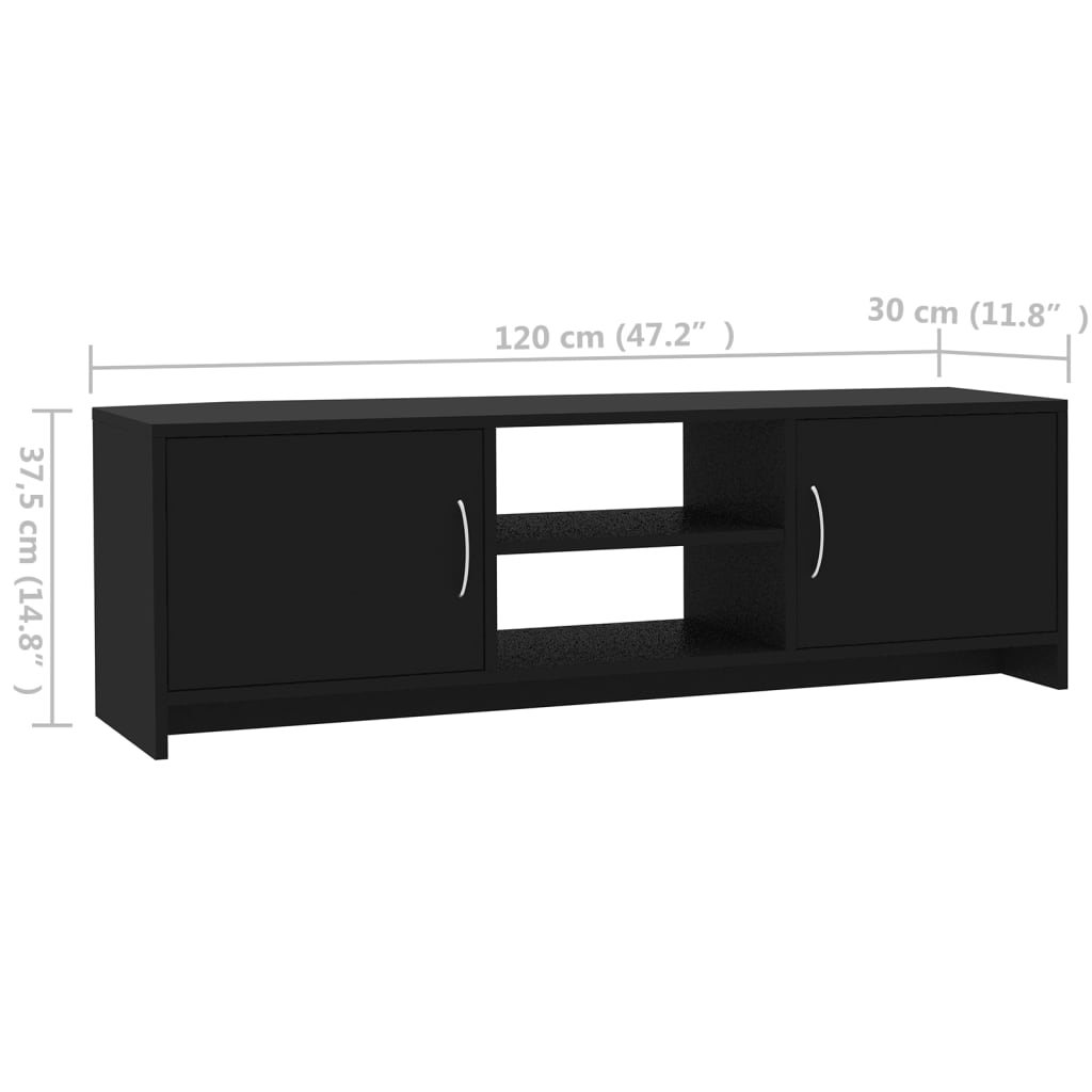 vidaXL ТB шкаф, черен, 120x30x37,5 см, инженерно дърво