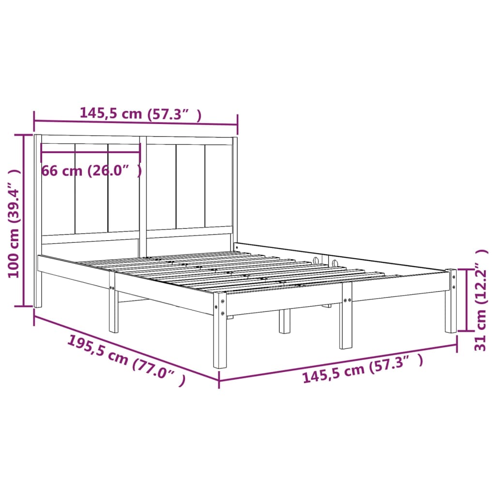 vidaXL Рамка за легло, бор масив, 140x190 см
