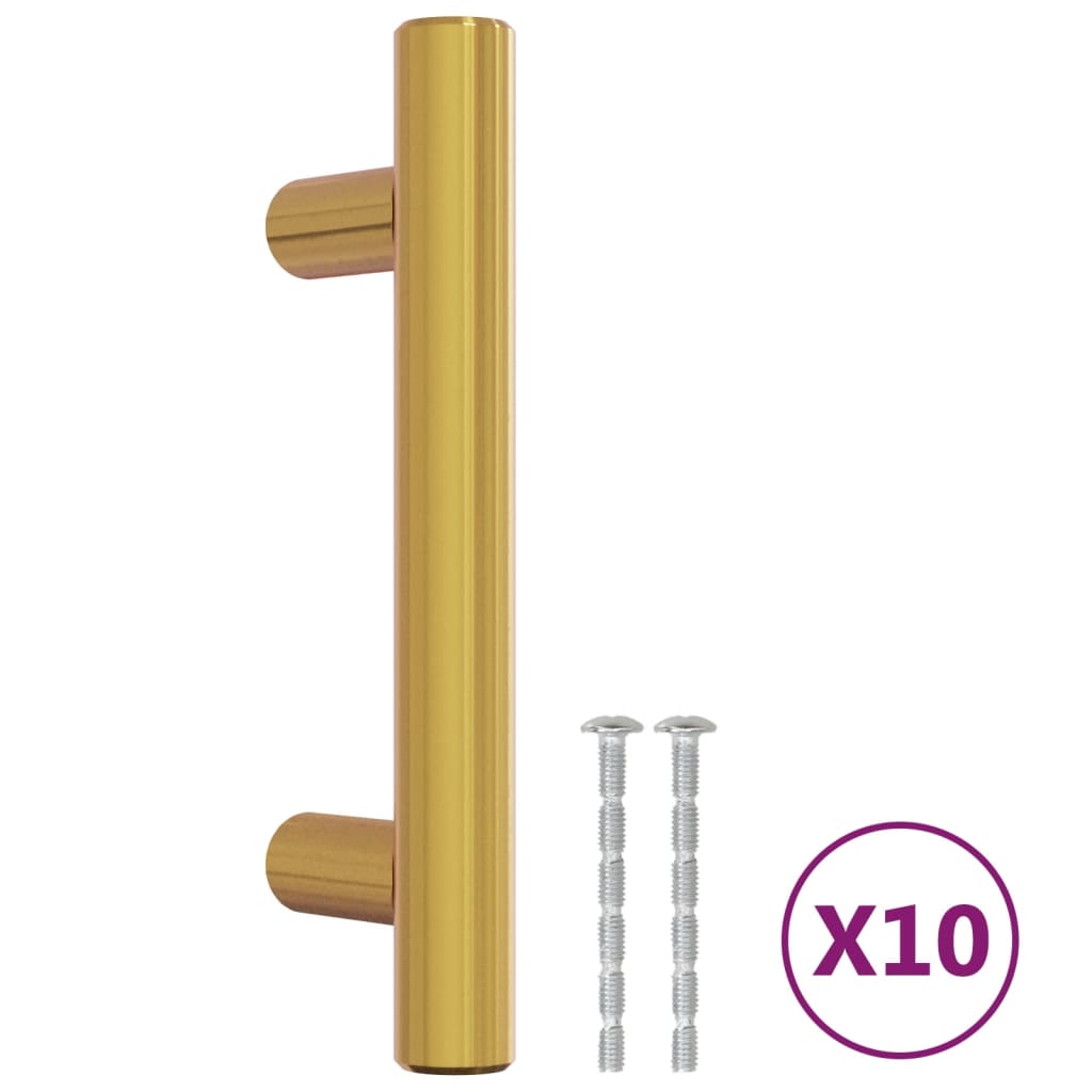 vidaXL Дръжки за шкафове, 10 бр, златисти, 64 мм, неръждаема стомана
