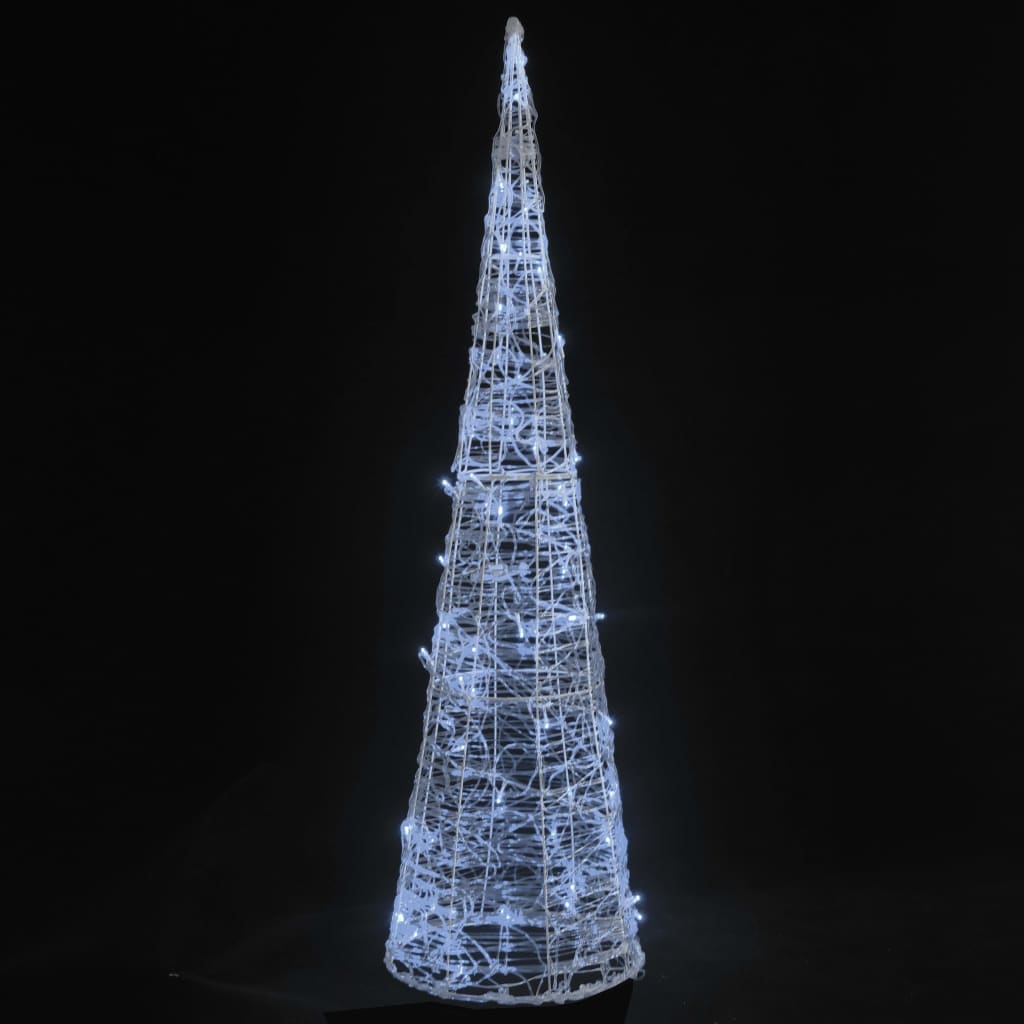 vidaXL Акрилна декоративна пирамида LED светещ конус студено бял 90 см
