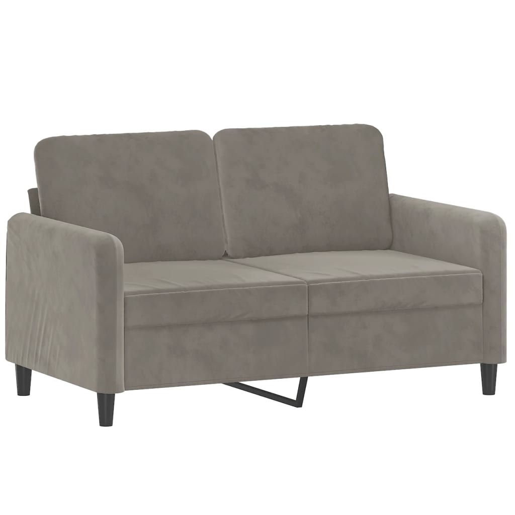vidaXL 2-местен диван с възглавници, светлосив, 120 см, кадифе