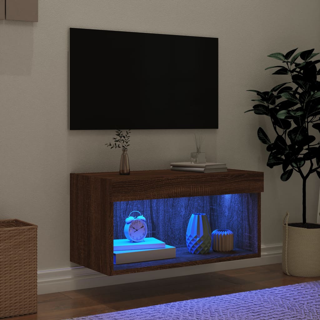 vidaXL ТВ шкаф с LED осветление, кафяв дъб, 60x30x30 см