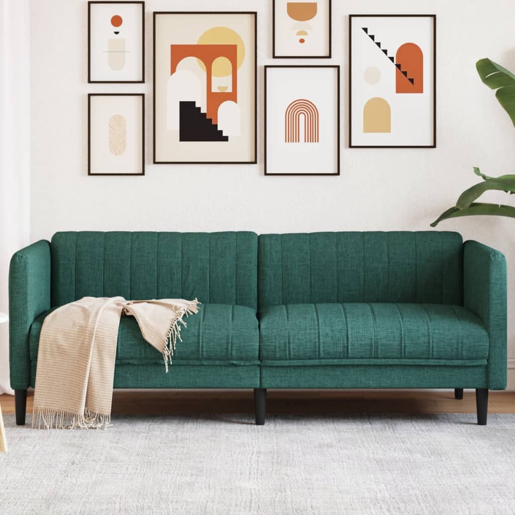 vidaXL 3-местен диван, тъмнозелен, текстил