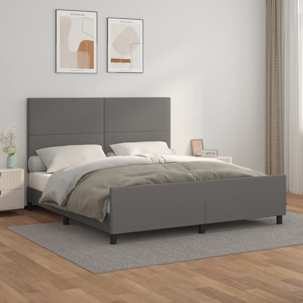 vidaXL Рамка за легло с табла, сива, 160x200 см, изкуствена кожа