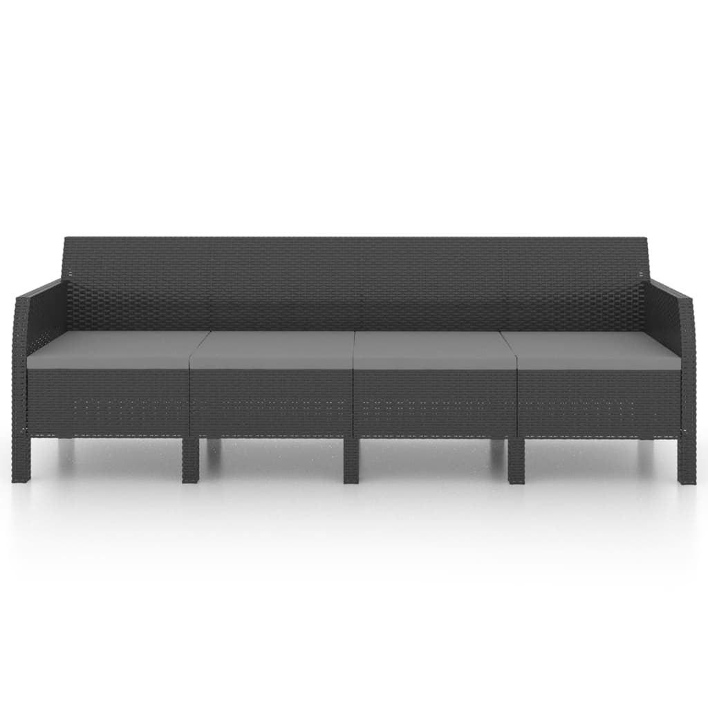 vidaXL 4-местен градински диван с възглавници, антрацит, PP ратан