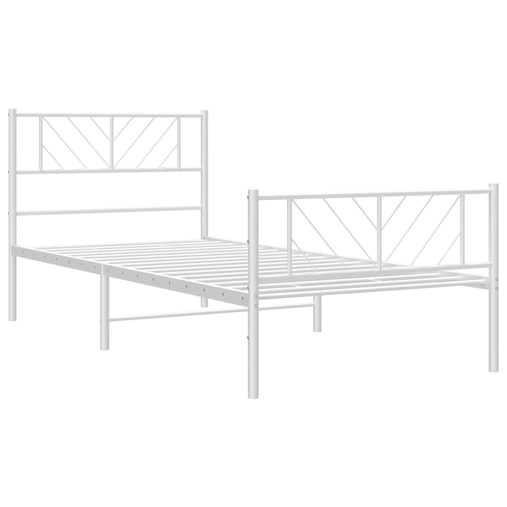 vidaXL Метална рамка за легло с горна и долна табла, бяла, 100x190 см