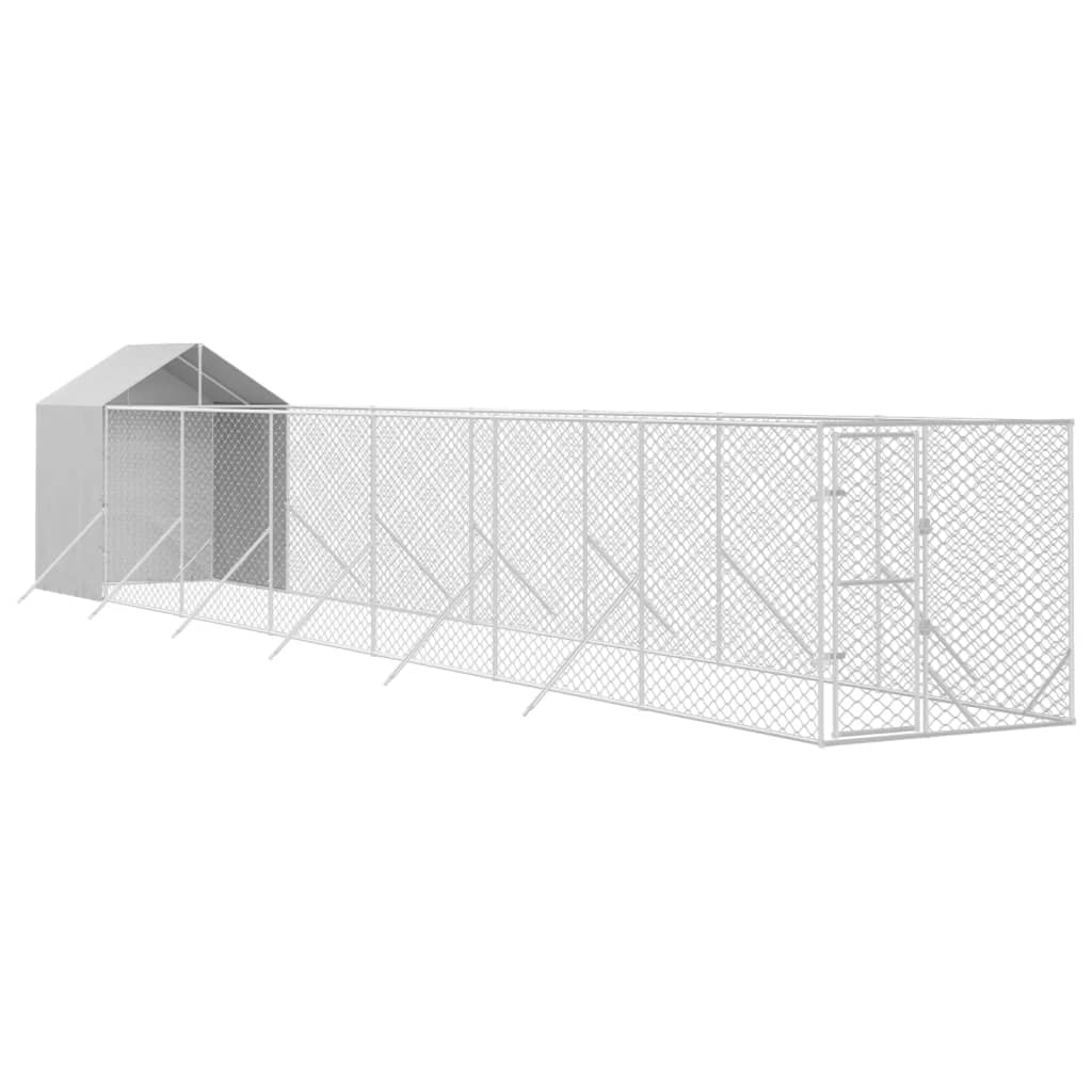 vidaXL Външна клетка за куче с покрив сребриста 2x14x2,5 м стомана