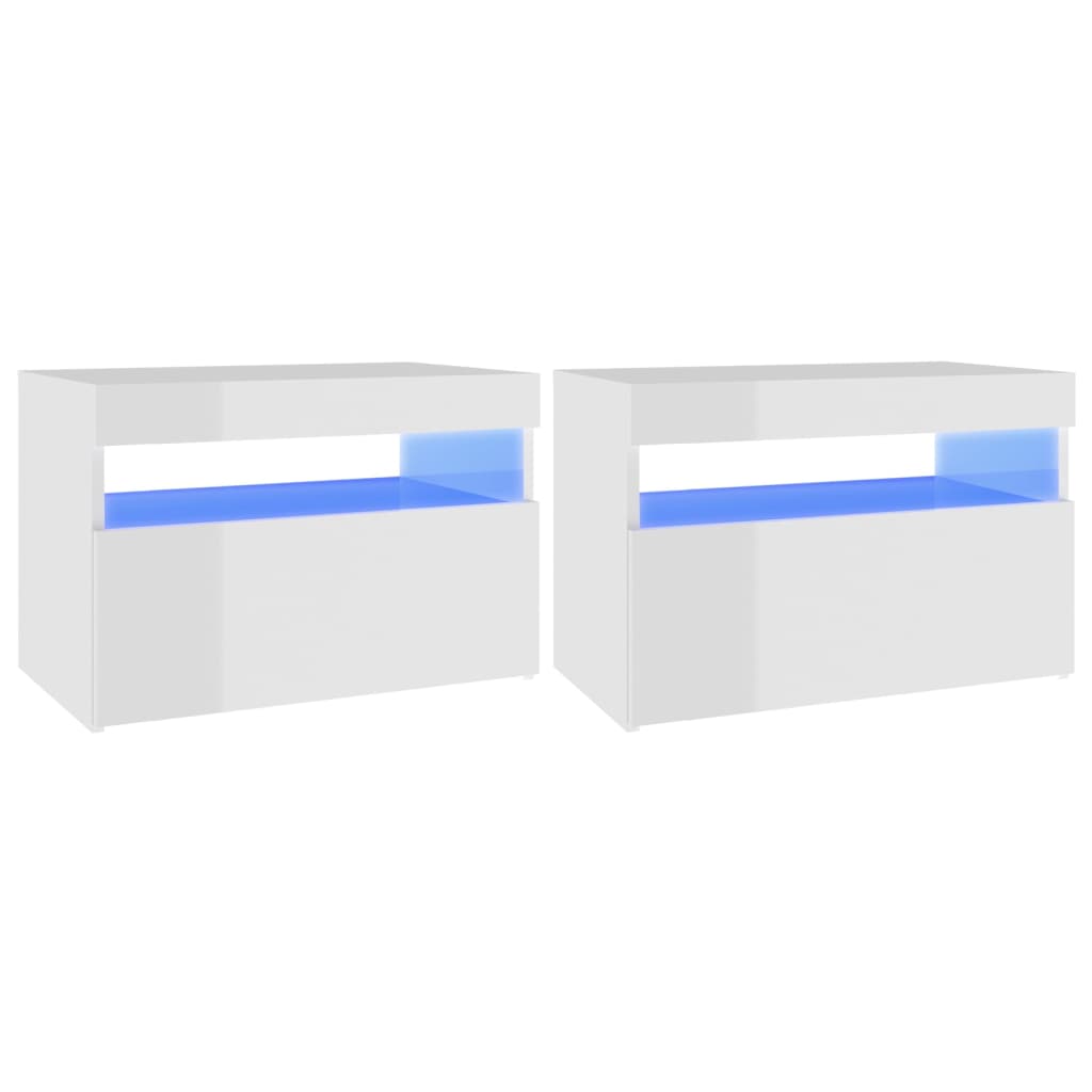 vidaXL Нощни шкафчета с LED осветление 2 бр бял гланц 60x35x40 см