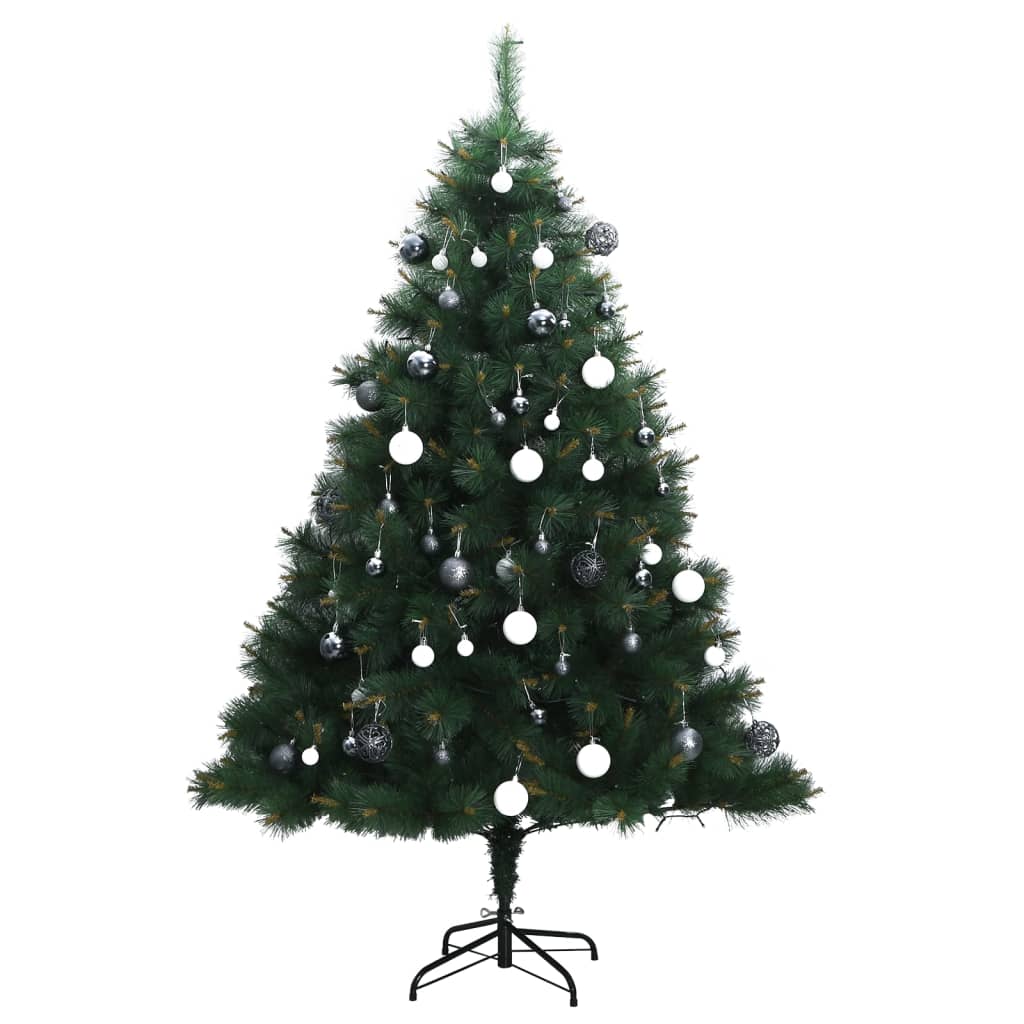 vidaXL Изкуствена коледна елха с шарнири, 150 LED и топки, 120 см