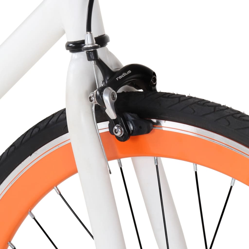 vidaXL Велосипед с фиксирана предавка, бяло и оранжево, 700c, 59 см