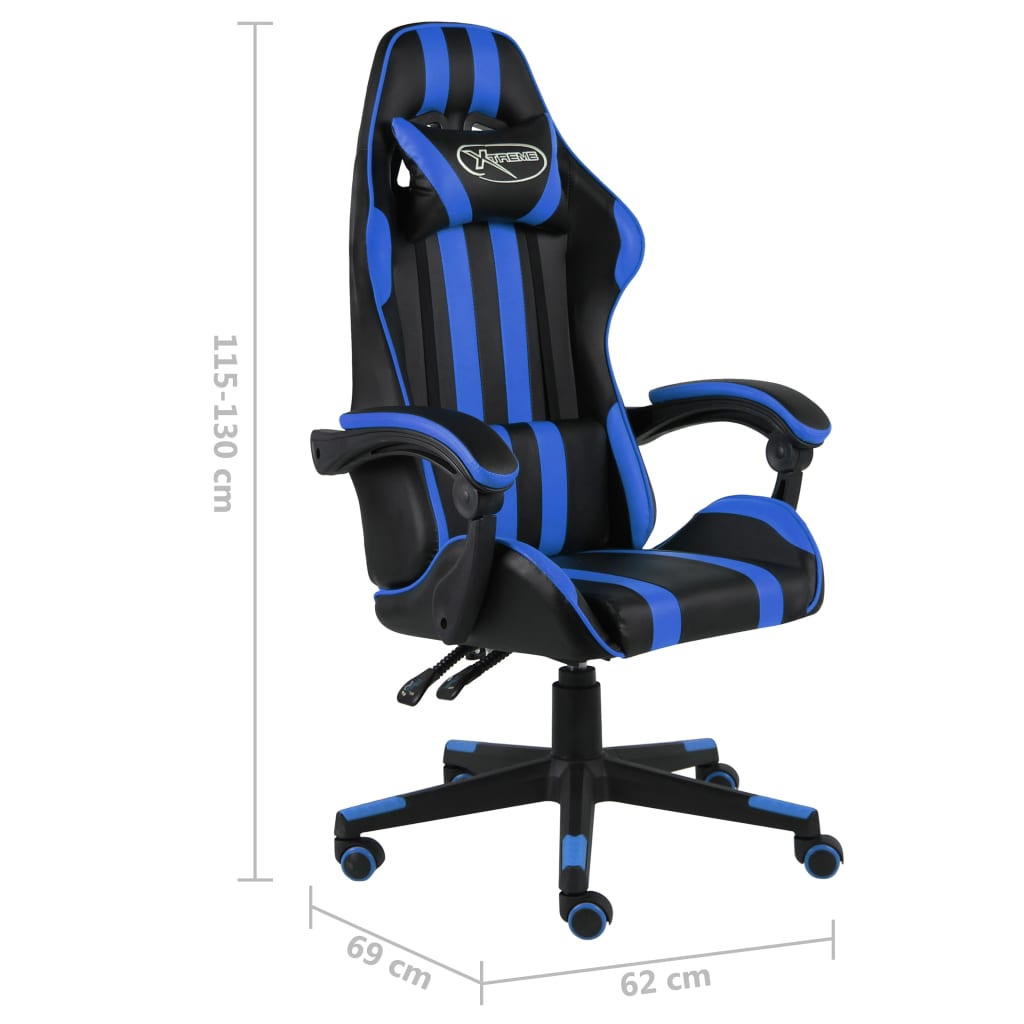 vidaXL Геймърски стол, черно и синьо, изкуствена кожа