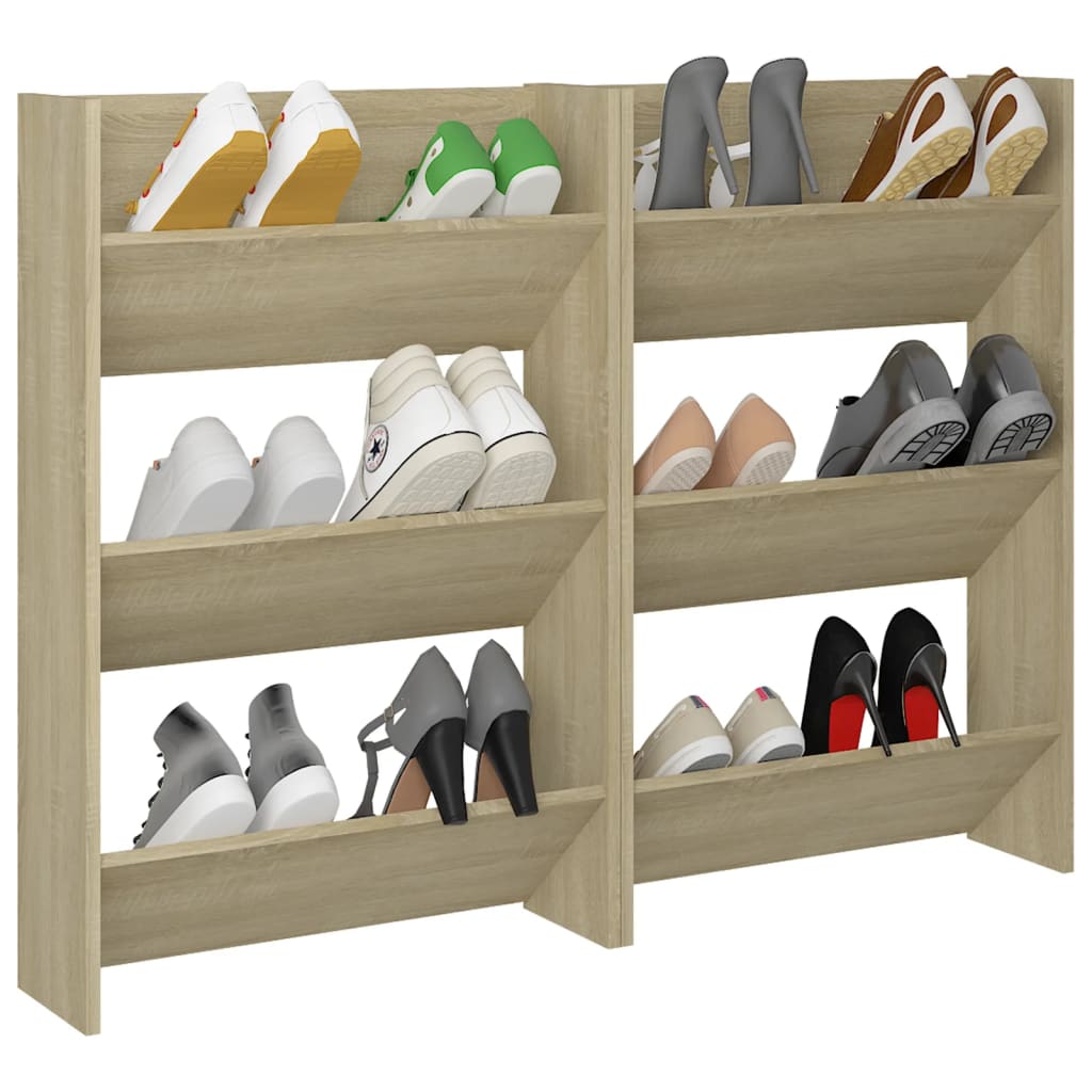 vidaXL Стенни шкафове за обувки, 2 бр, дъб сонома, 60x18x90 см, ПДЧ