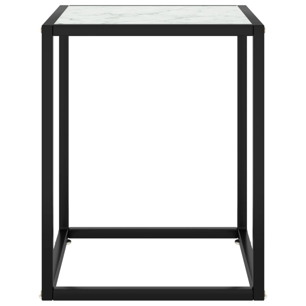 vidaXL Кафе маса, черна, с бяло мраморно стъкло, 40x40x50 см