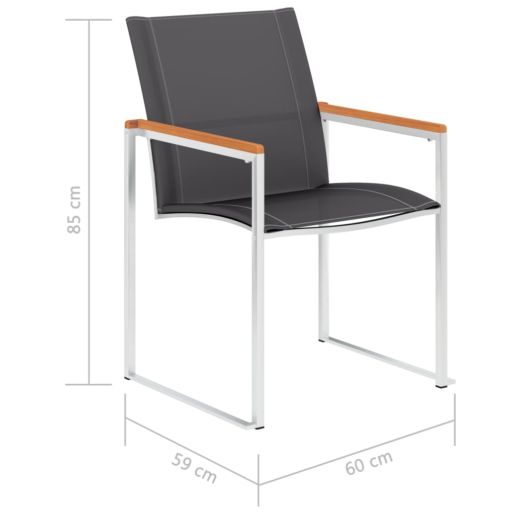vidaXL Градински столове, 2 бр, textilene и неръждаема стомана, сиви