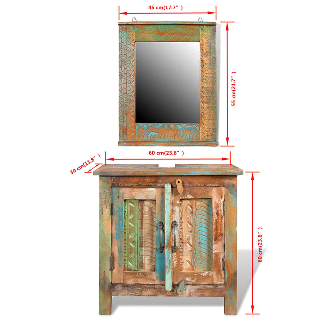 Комплект за баня от регенерирано дърво – шкаф за мивка и огледало
