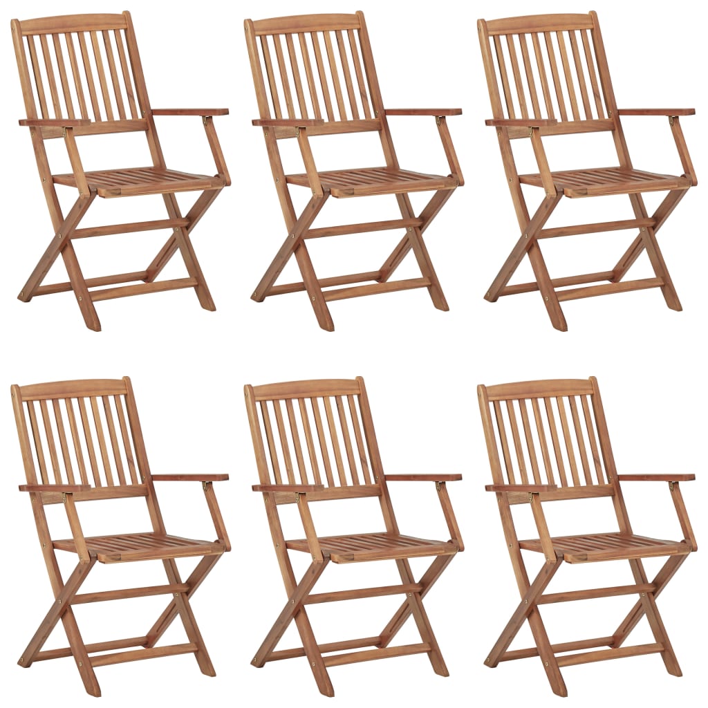 vidaXL Сгъваеми градински столове, 6 бр, възглавници, акация масив