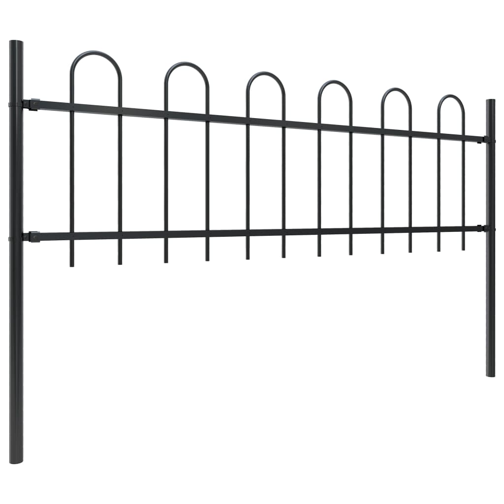 vidaXL Градинска ограда с извити върхове, стомана, 15,3x0,6 м, черна