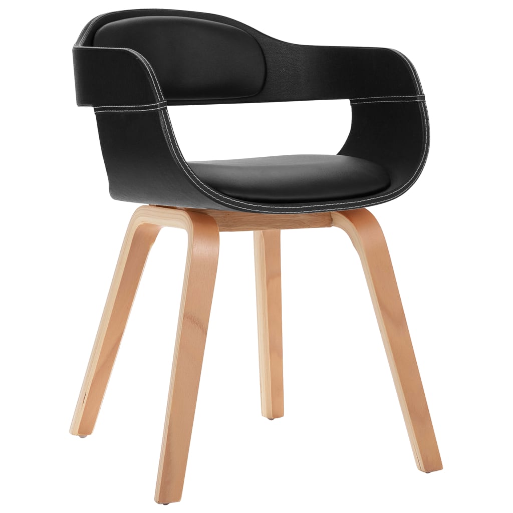 vidaXL Трапезен стол, черен, изкуствена кожа и извито дърво