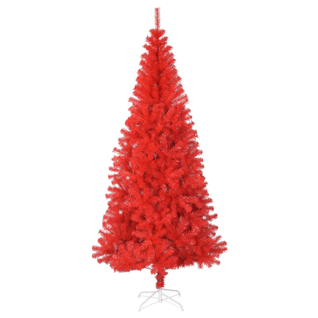 vidaXL Изкуствена коледна елха със стойка, червена, 180 см, PVC