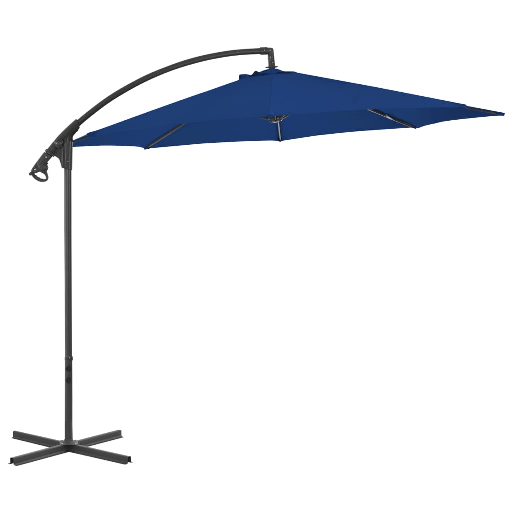 vidaXL Градински чадър чупещо рамо и стоманен прът 300 см лазурен