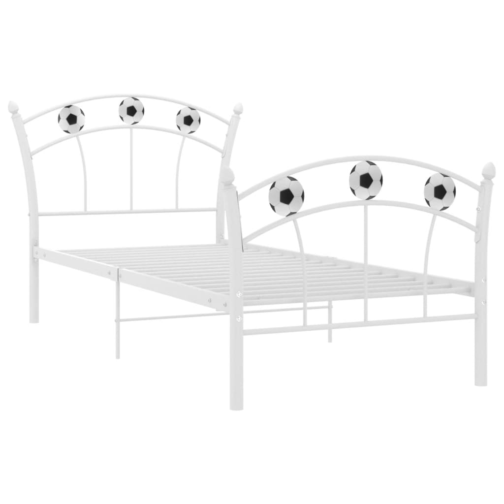 vidaXL Рамка за легло с футболен дизайн, бяла, метал, 90x200 см