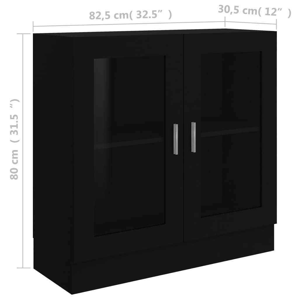 vidaXL Шкаф витрина, черен, 82,5x30,5x80 см, ПДЧ