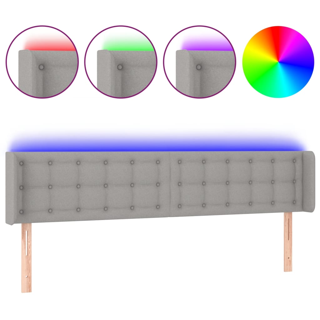 vidaXL LED горна табла за легло, светлосива, 183x16x78/88 см, плат