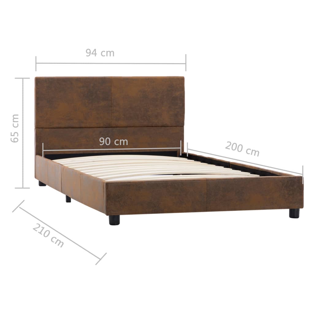 vidaXL Рамка за легло, кафява, изкуствен велур, 90x200 см